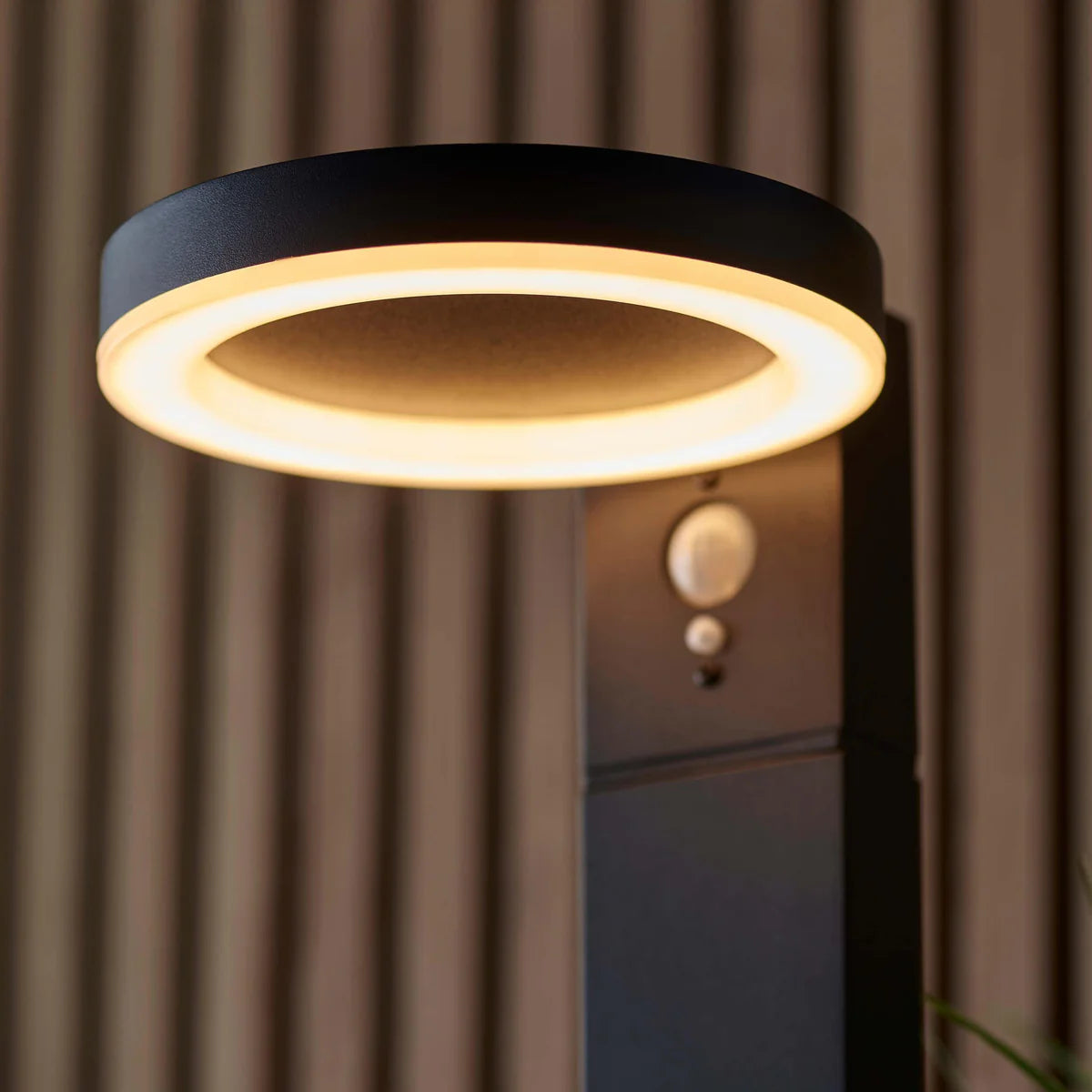 Black LED Motion Sensor Outdoor Post Light, 1-Light Modern Outdoor Lighting