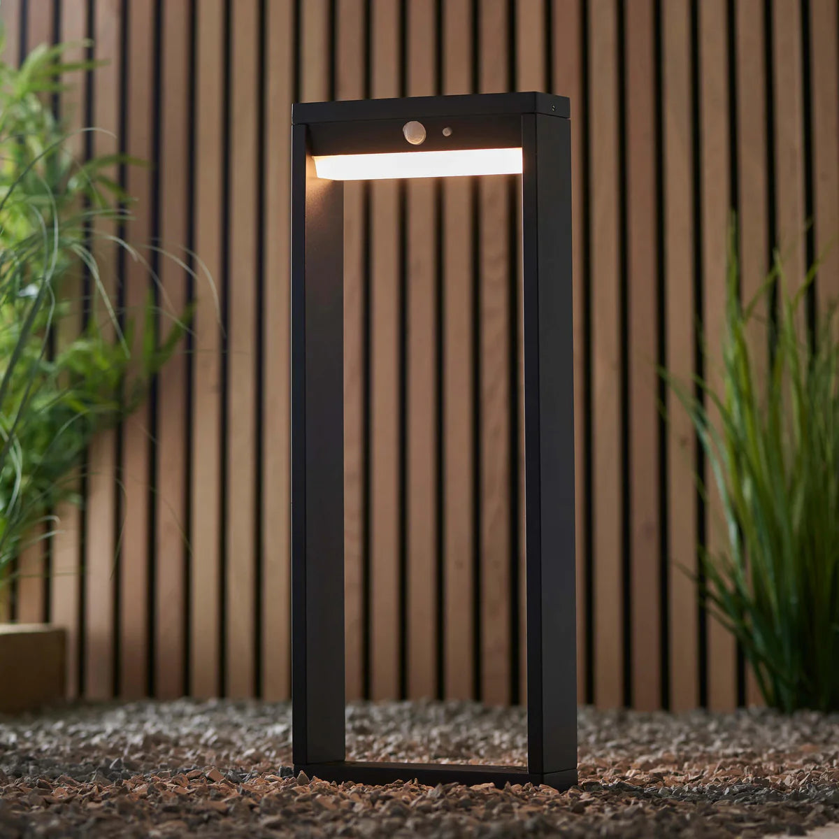 Black Rectangle Solar LED Motion Sensor Path Light, 1-Light Modern Outdoor Lighting
