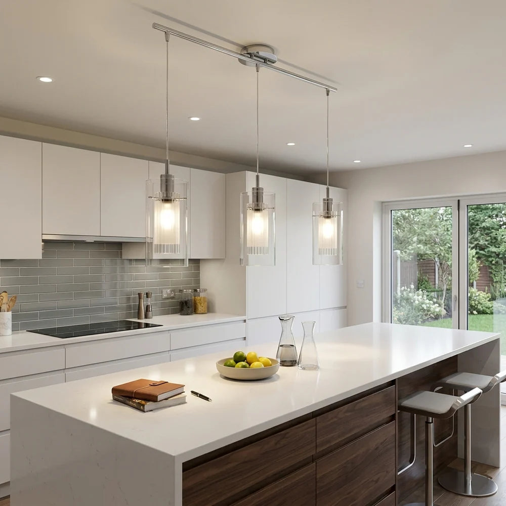 Chrome Triple Glass, Pendant Kitchen Light, Modern Adjustable Island Ceiling Fixture