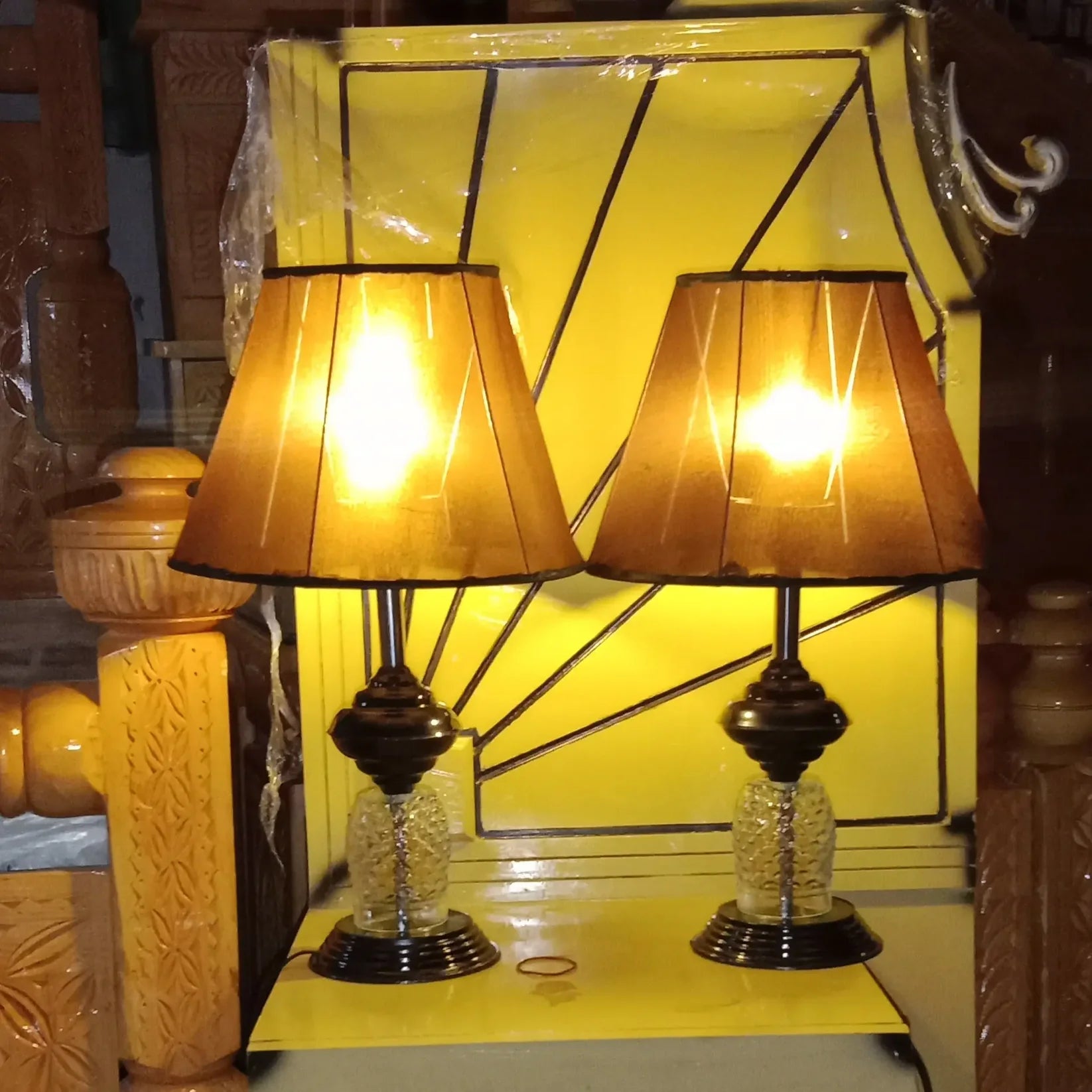 Glass & Black Bedside Lamp Set, Modern Elegant Shade, 2 Piece Table Lamps