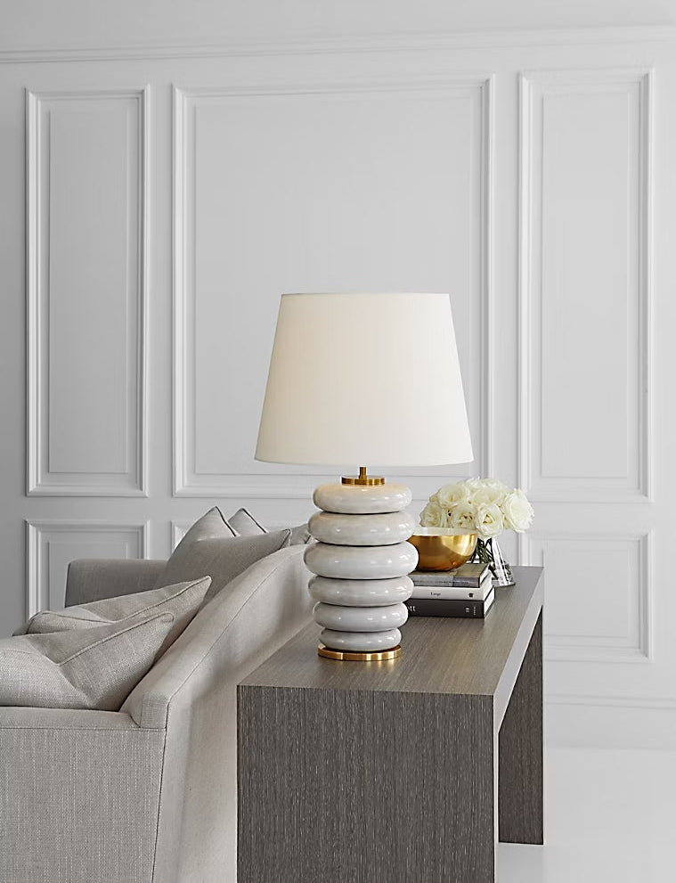 Ceramic Table Lamp, White Textured Base with Fabric Shade, 1 Piece Bedside Lamp