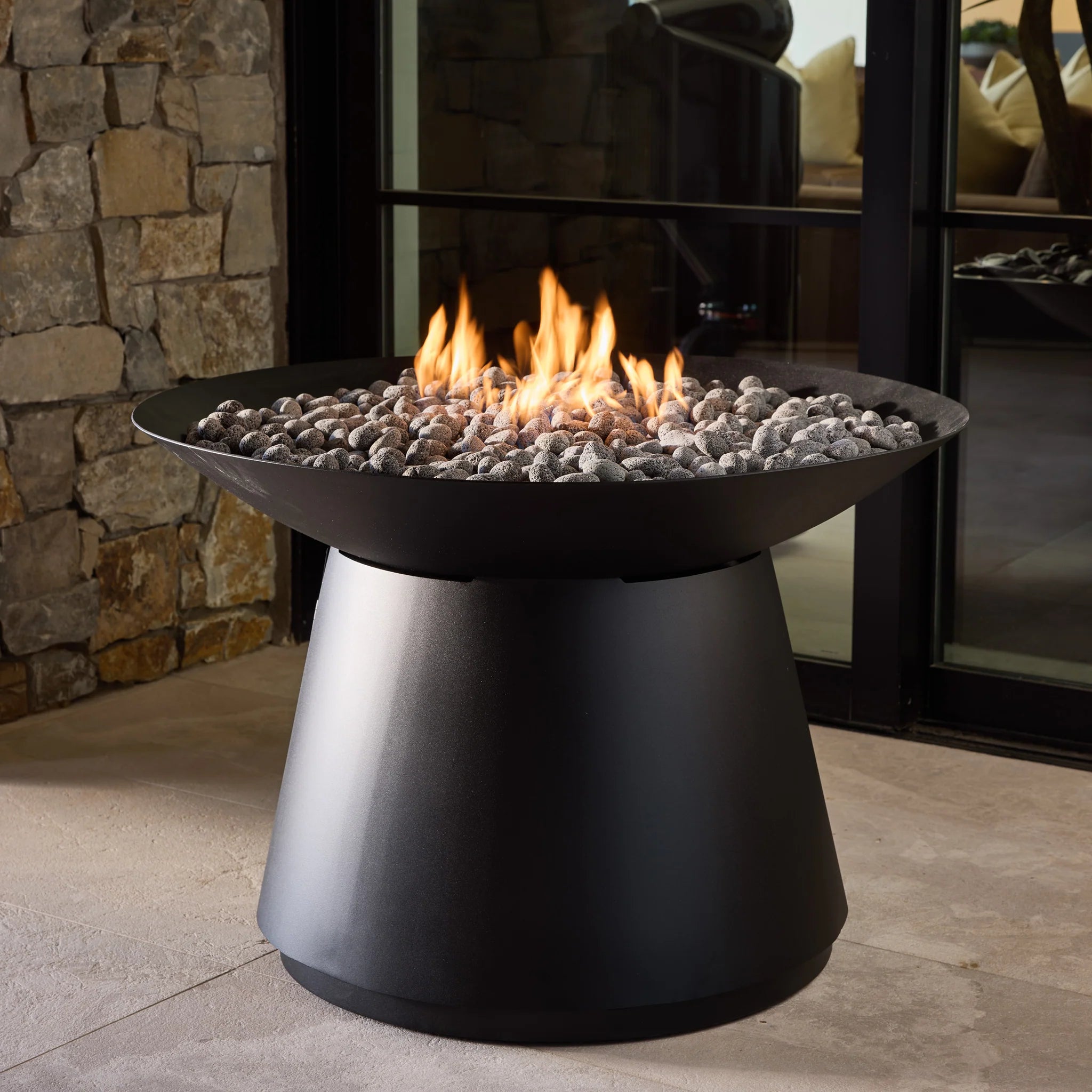 Modern Round Aluminum Outdoor Fire Pit with Carbon Finish, 36-Inch Patio Fire Bowl