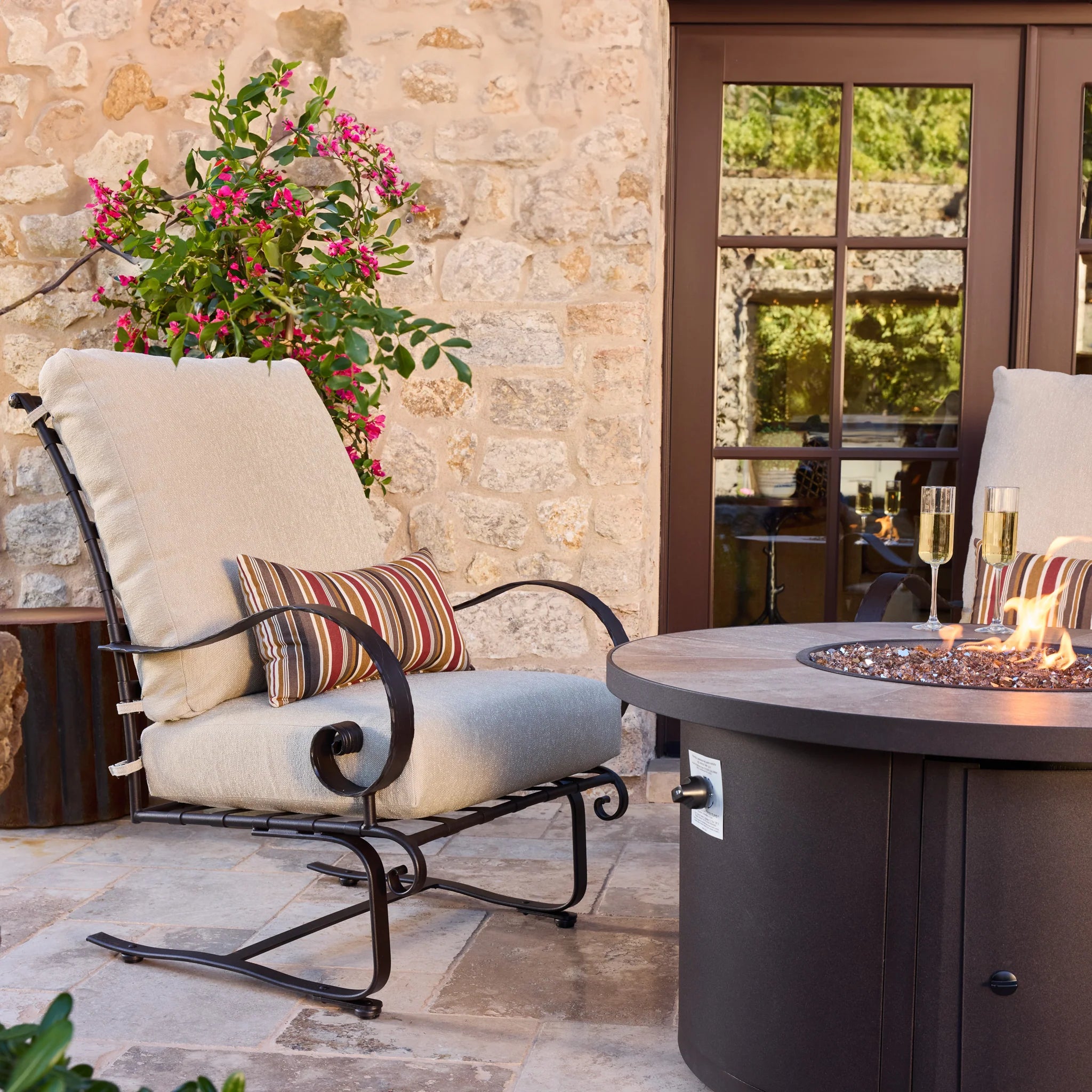Round Porcelain Top, Outdoor Fire Pit Table with Iron Frame, 42-Inch Patio Fire Pit