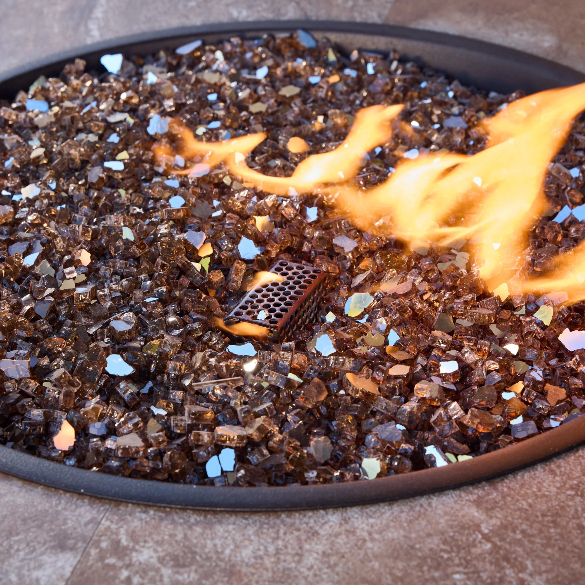 Round Porcelain Top, Outdoor Fire Pit Table with Iron Frame, 42-Inch Patio Fire Pit
