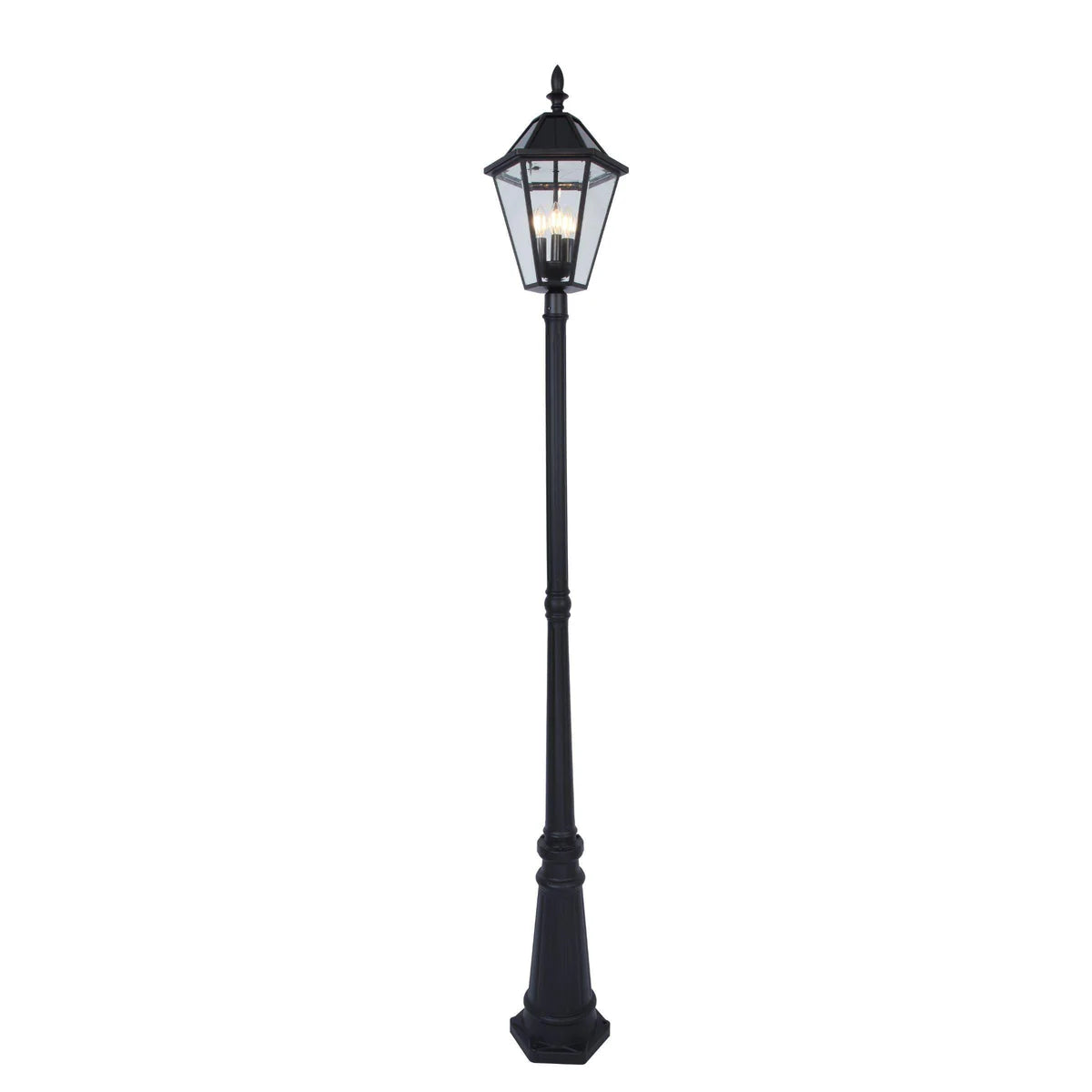 Black Solar LED Lantern Post Light with Glass Panels, 1-Light Outdoor Lighting