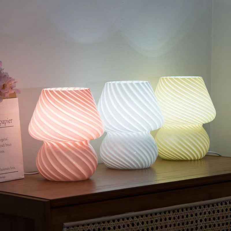 Retro LED Bedside Lamp, Pastel Spiral Design, USB Dimmable Table Light