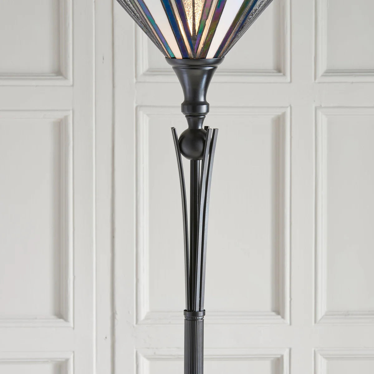 Tiffany Uplight Floor Lamp, Multicolor Glass Shade, 1-Light Living Room Lighting