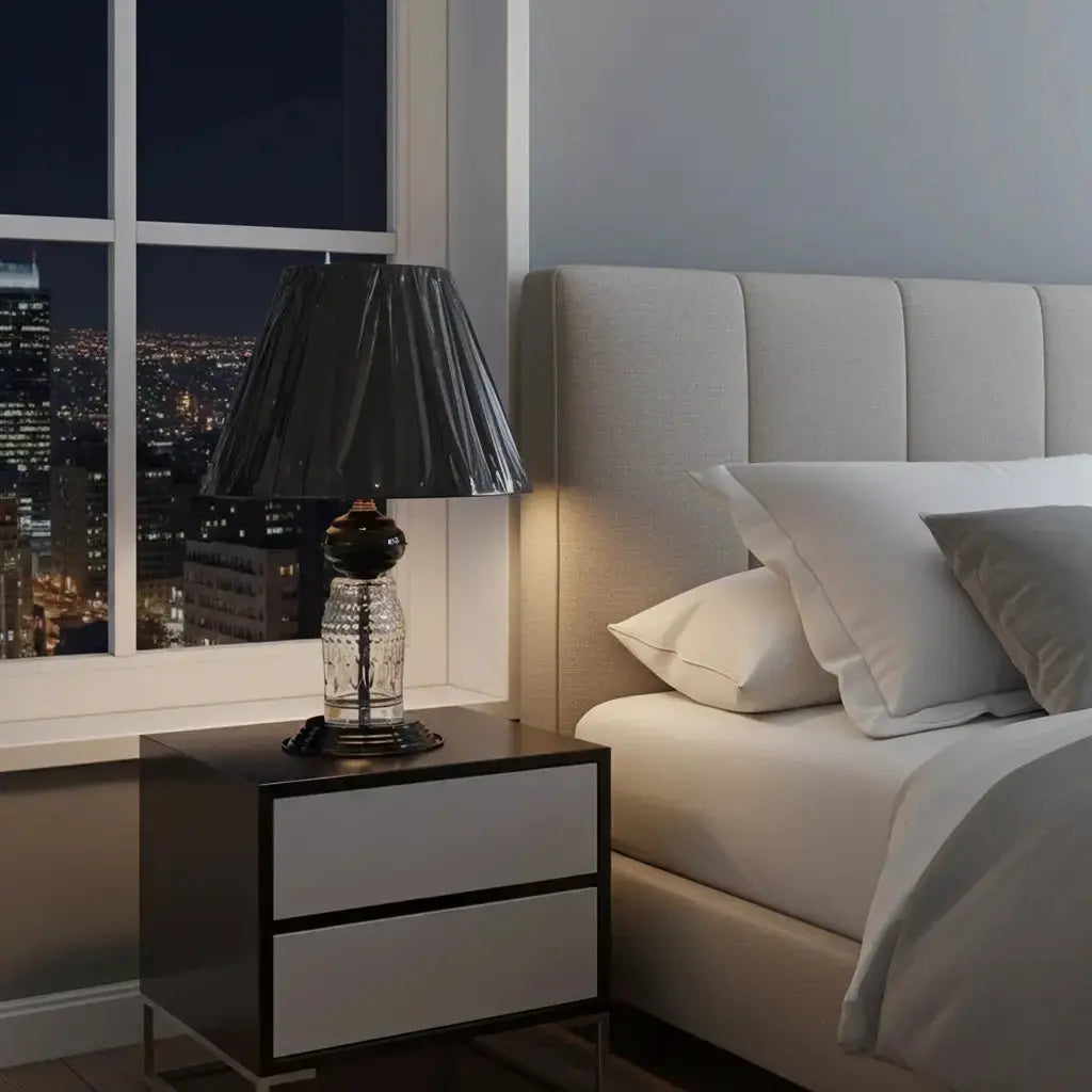 Glass & Black Bedside Lamp Set, Modern Elegant Shade, 2 Piece Table Lamps
