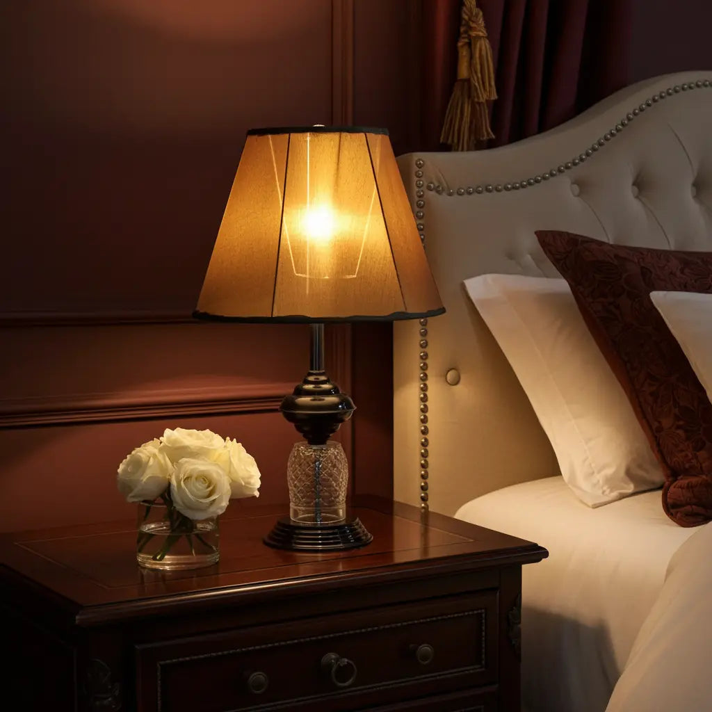 Glass & Black Bedside Lamp Set, Modern Elegant Shade, 2 Piece Table Lamps