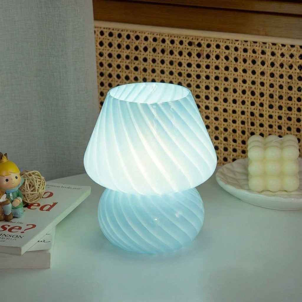 Retro LED Bedside Lamp, Pastel Spiral Design, USB Dimmable Table Light