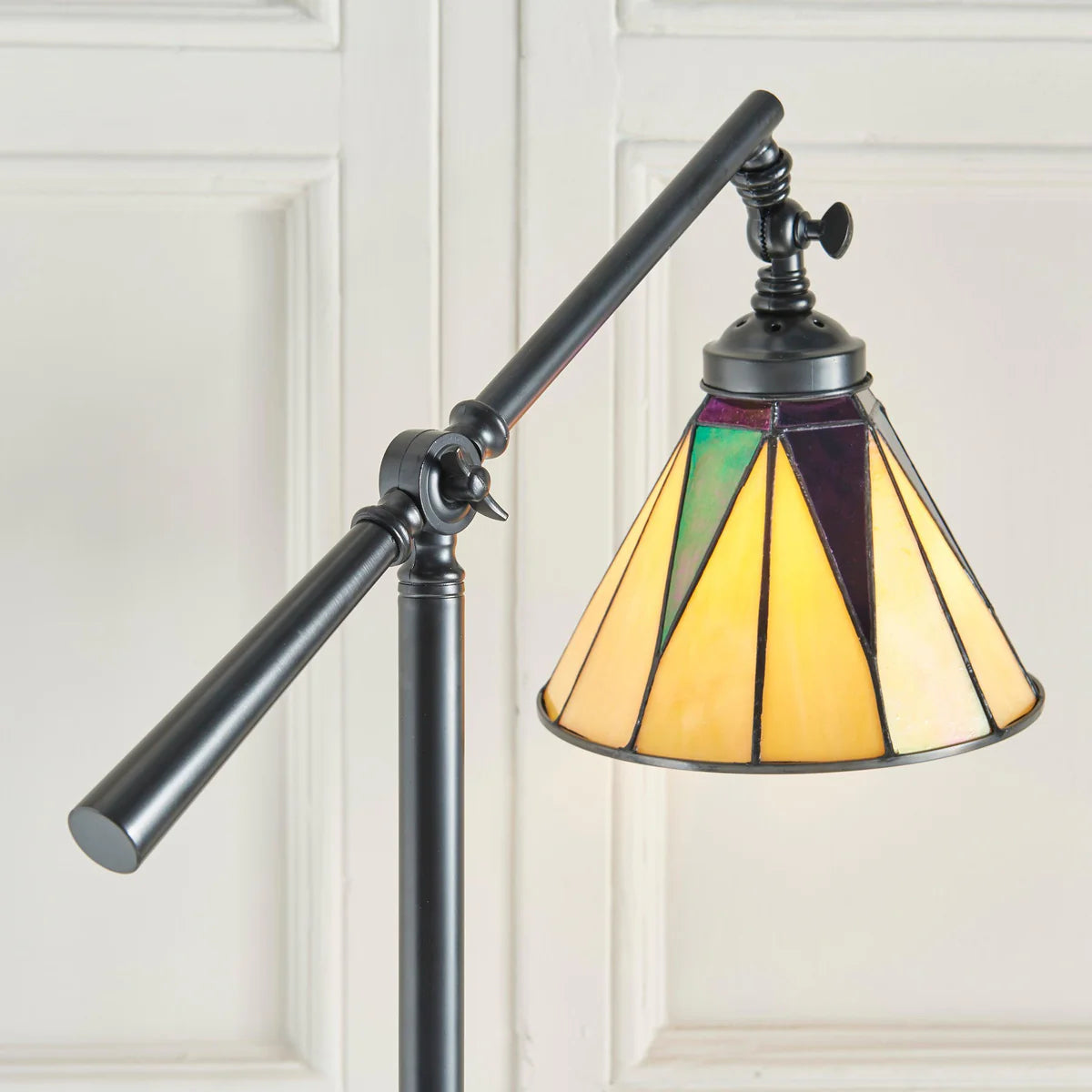 Tiffany Style Adjustable Floor Lamp, Black Finish, 1-Light Living Room Lighting
