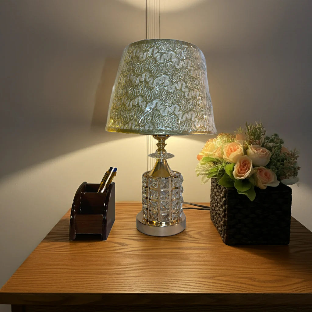 Crystal Gold Bedside Lamp, Glam Decorative Table Lamp with Warm Glow, 17 Inch