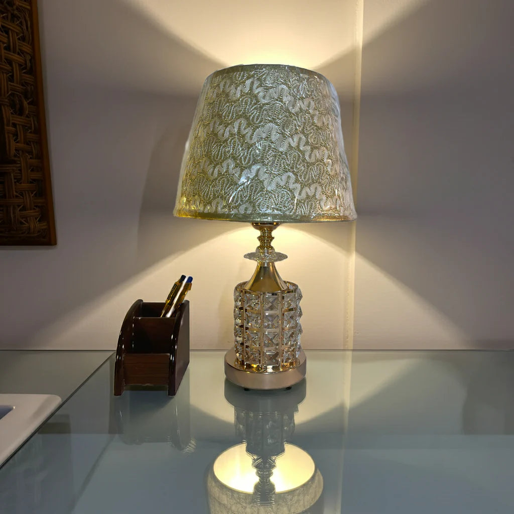 Crystal Gold Bedside Lamp, Glam Decorative Table Lamp with Warm Glow, 17 Inch