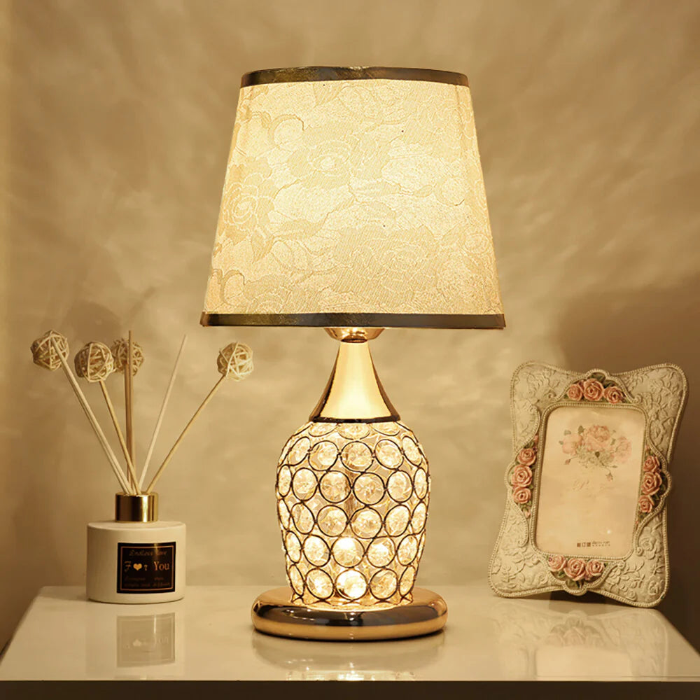 Crystal Gold Bedside Lamp, Elegant Decorative Table Lamp with Warm Light, 18 Inch