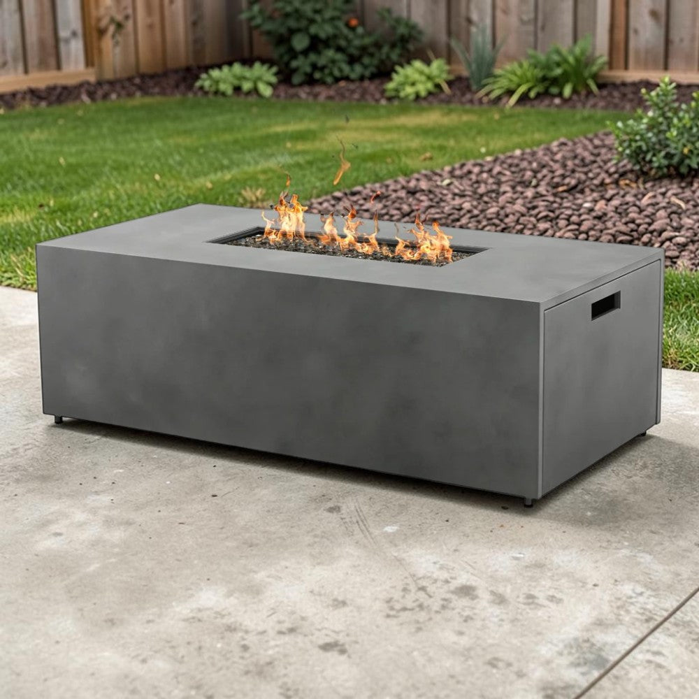 Large Rectangular Concrete Style, Outdoor Fire Pit Table with Aluminum Frame, 60-Inch Patio Fire Pit