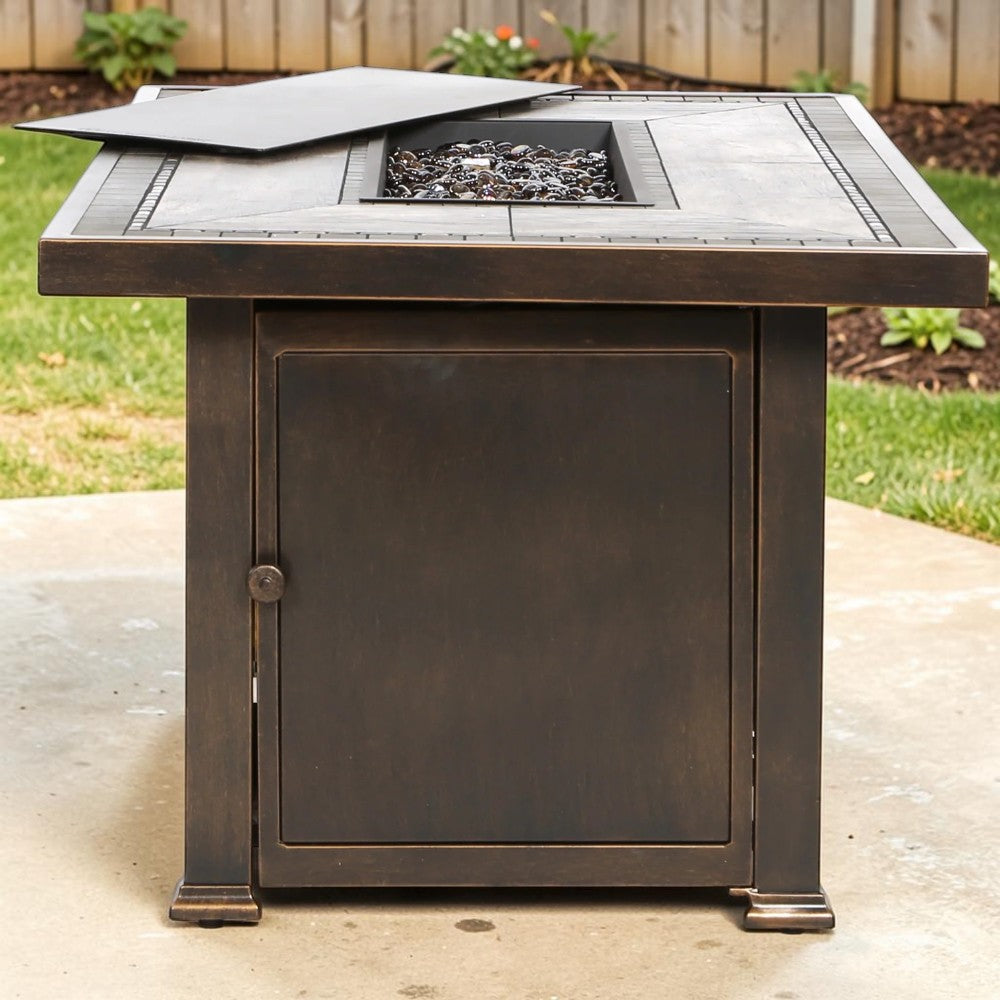 Rectangular Porcelain Top Outdoor Fire Pit Table with Aluminum Frame, 52-Inch Patio Fire Pit