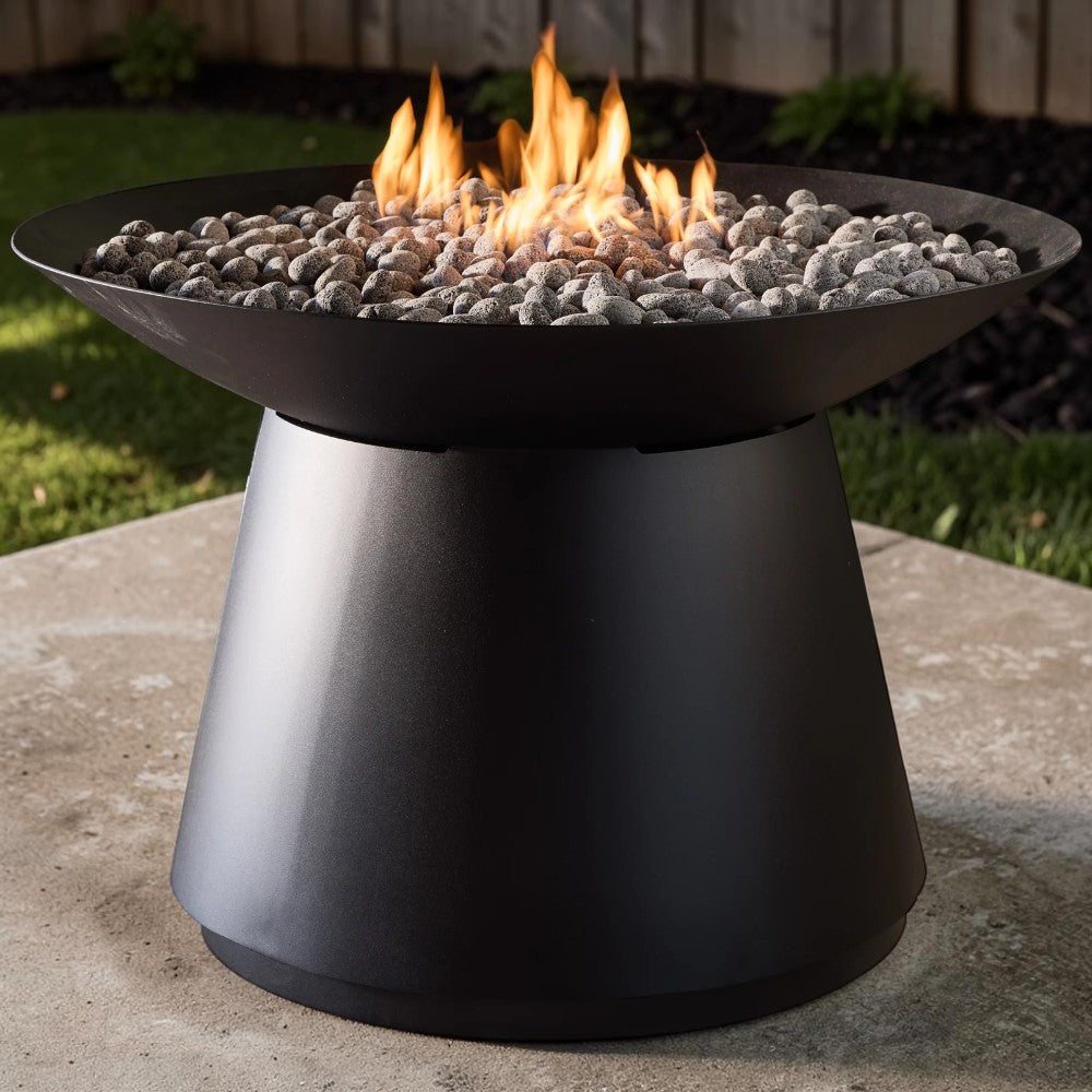 Modern Round Aluminum Outdoor Fire Pit with Carbon Finish, 36-Inch Patio Fire Bowl
