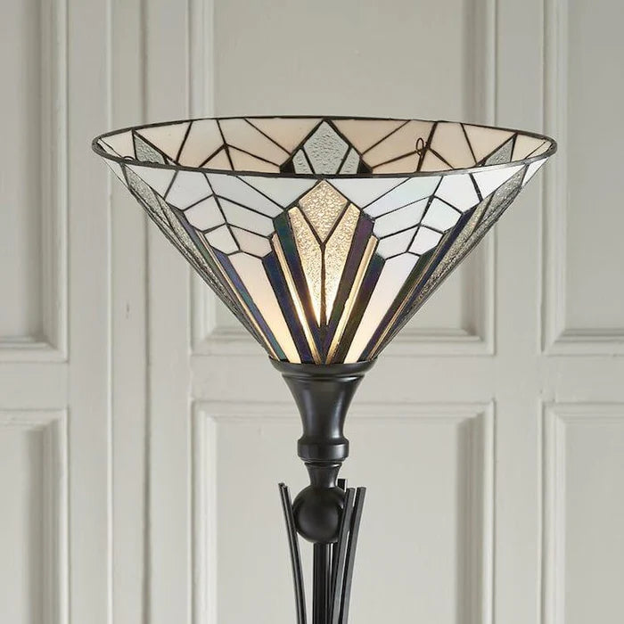Tiffany Uplight Floor Lamp, Multicolor Glass Shade, 1-Light Living Room Lighting