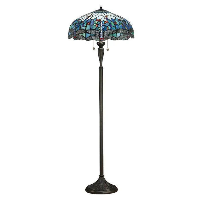 Dragonfly Tiffany Floor Lamp, Multicolor Stained Glass Shade, 2-Light Living Room Lighting
