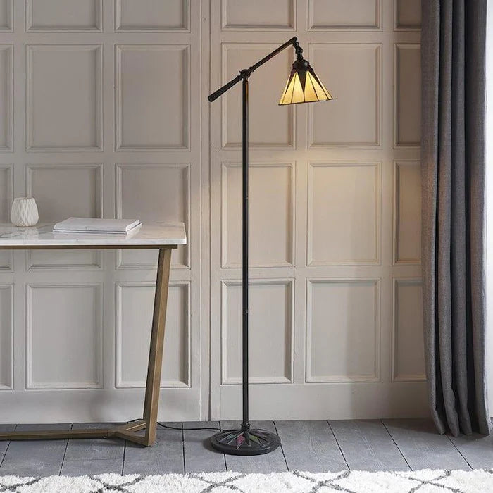 Tiffany Style Adjustable Floor Lamp, Black Finish, 1-Light Living Room Lighting