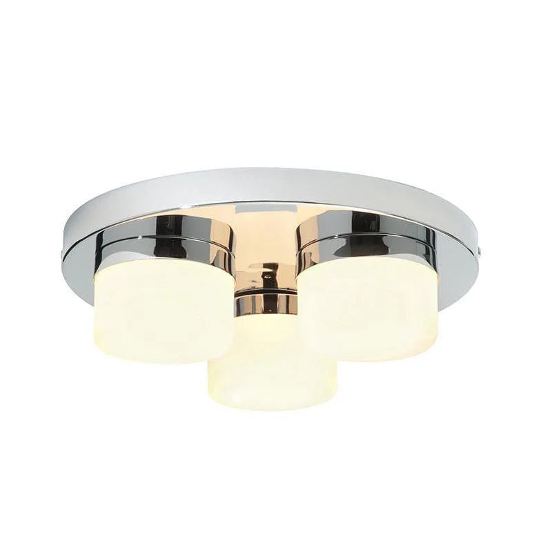 Chrome Flush Mount Bathroom Light, Opal Glass 3 Light Ceiling Fixture with G9 Bulbs