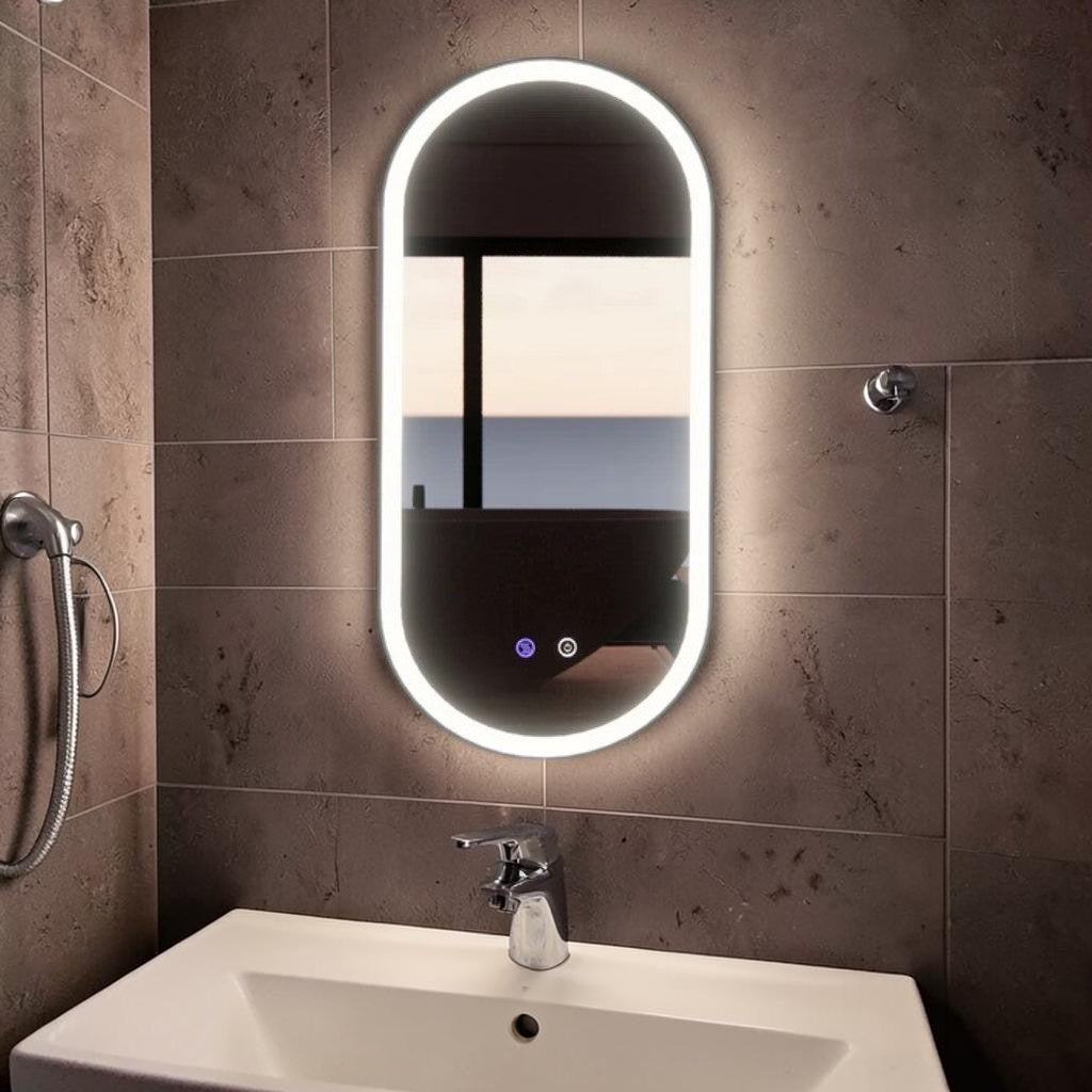 Oval LED Wall Mirror, Matte Black Frame with Dimmable Backlit Lighting