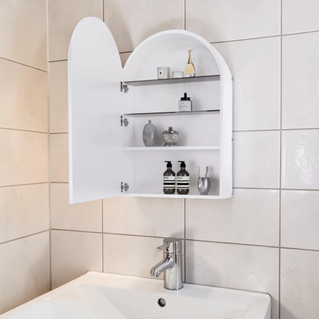Arch LED Bathroom Cabinet, White Wall Mounted Mirror Storage with Backlit Lighting