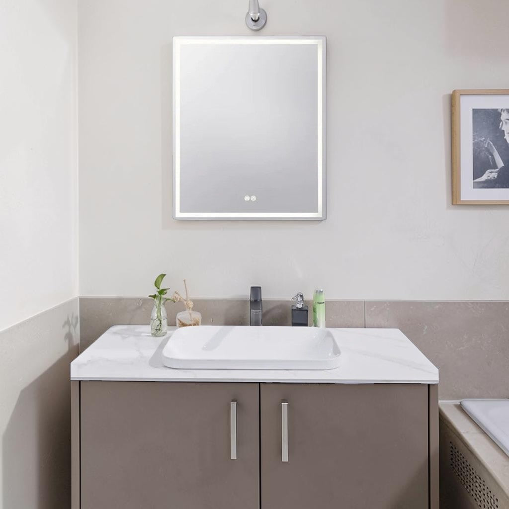 LED Mirror Cabinet, Silver Brushed Bathroom Storage with Dimmable Anti Fog Lighting