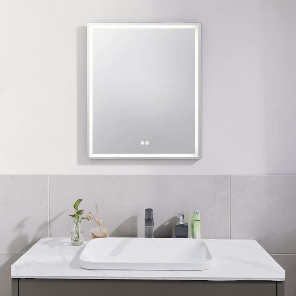 LED Mirror Cabinet, Silver Brushed Bathroom Storage with Dimmable Anti Fog Lighting