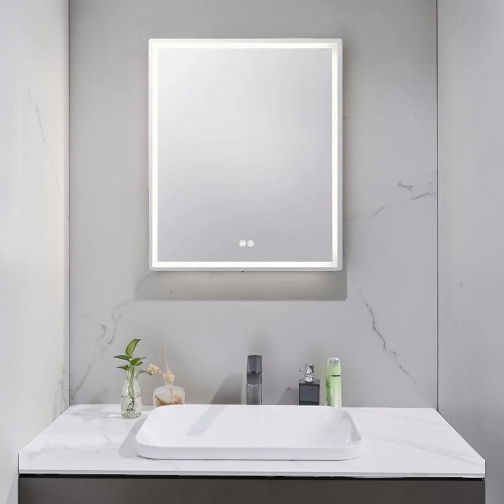 LED Mirror Cabinet, Silver Brushed Bathroom Storage with Dimmable Anti Fog Lighting