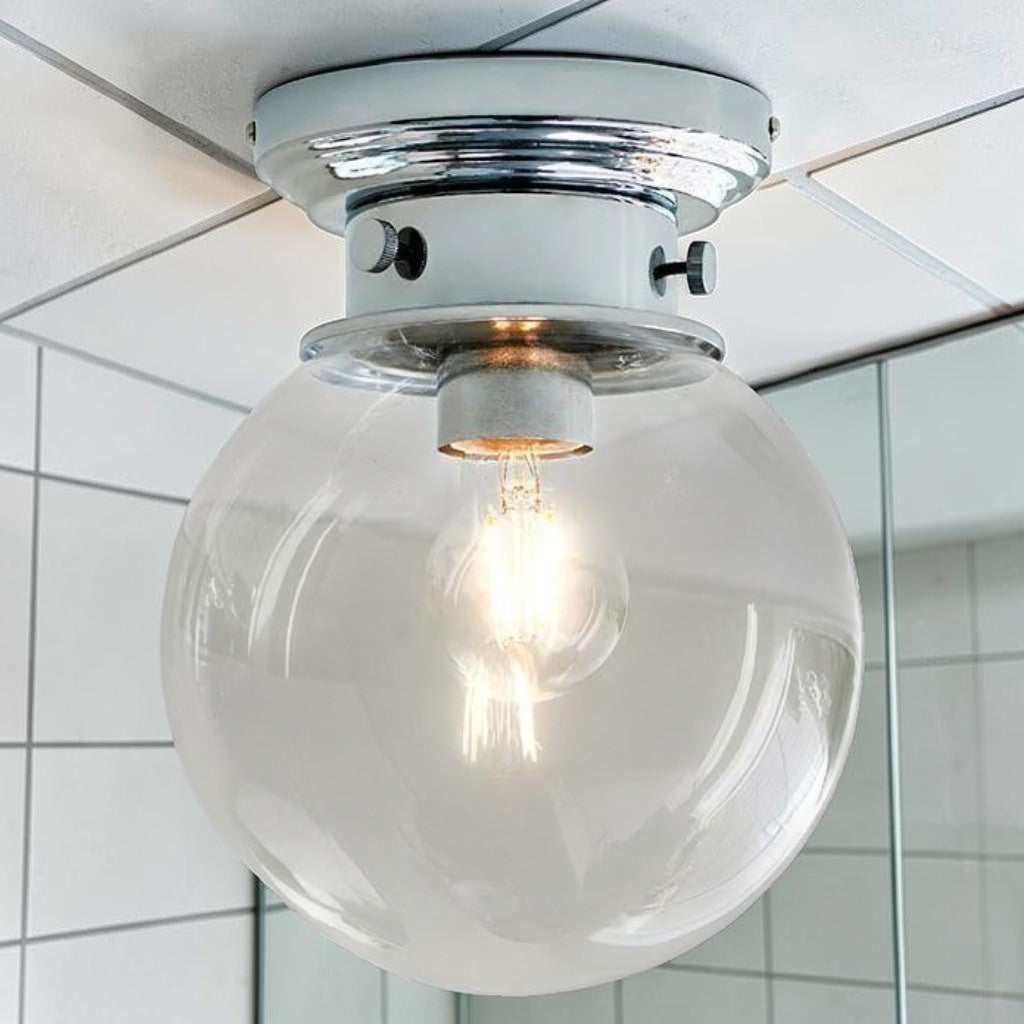 Glass Globe Bathroom Light, Chrome Flush Mount Ceiling Fixture with E26 Socket
