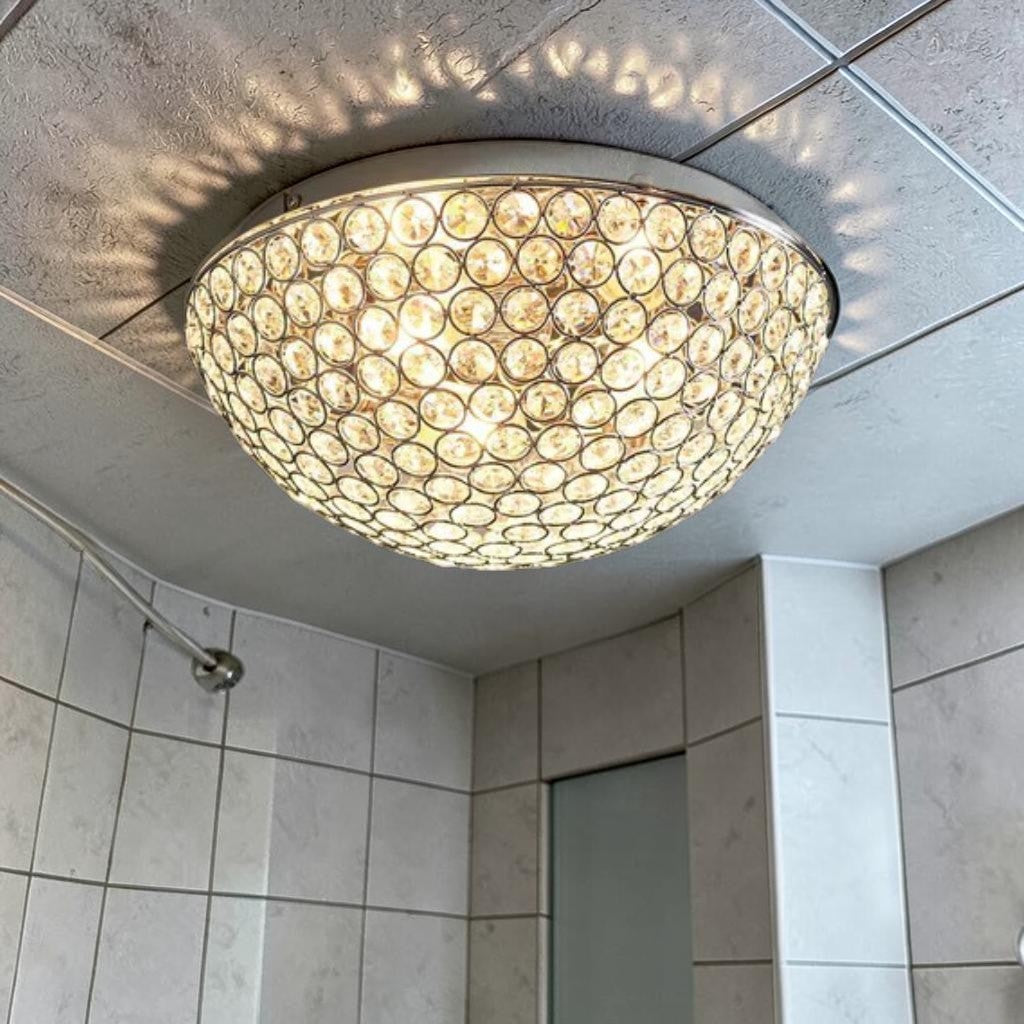 Chrome Flush Mount Bathroom Light, Clear Crystal Ceiling Fixture with G9 Bulbs