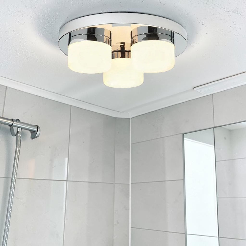 Chrome Flush Mount Bathroom Light, Opal Glass 3 Light Ceiling Fixture with G9 Bulbs
