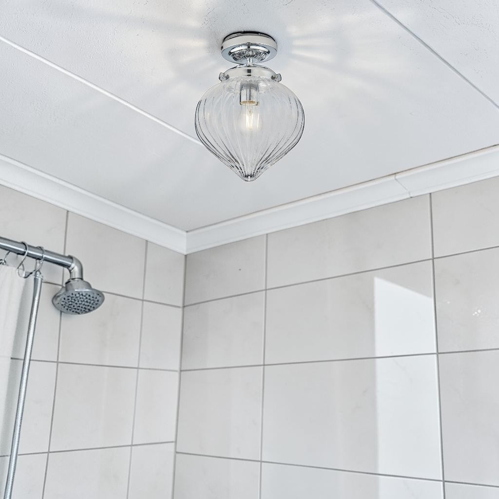 Clear Glass Chrome, Flush Mount Bathroom Light,  Elegant Pendant Style Ceiling Fixture