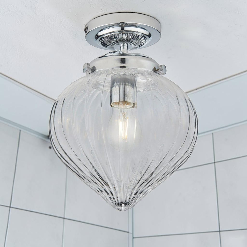 Clear Glass Chrome, Flush Mount Bathroom Light,  Elegant Pendant Style Ceiling Fixture