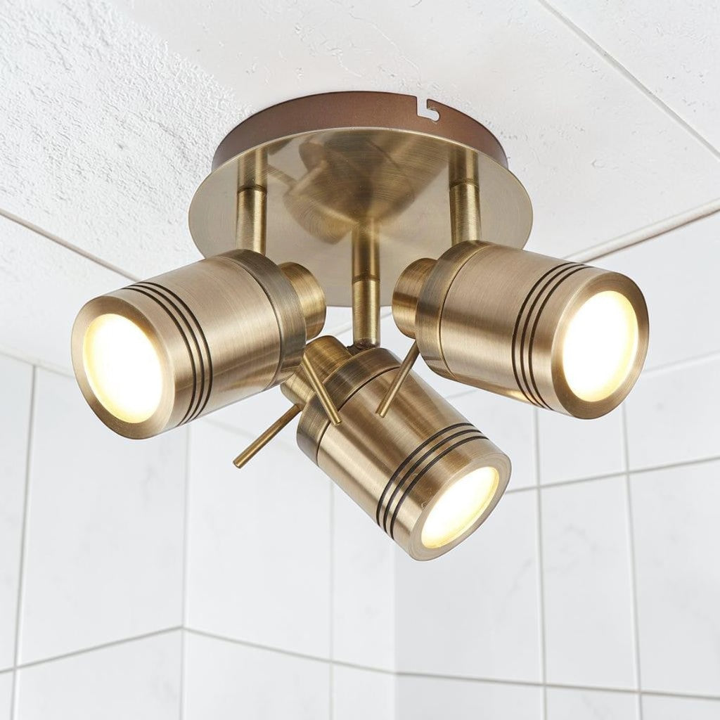 3 Light Brushed Brass, Adjustable Spotlight Bathroom Light, Modern Ceiling Fixture