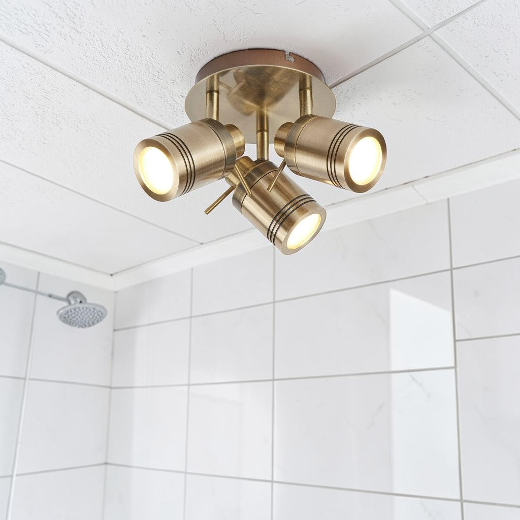 3 Light Brushed Brass, Adjustable Spotlight Bathroom Light, Modern Ceiling Fixture