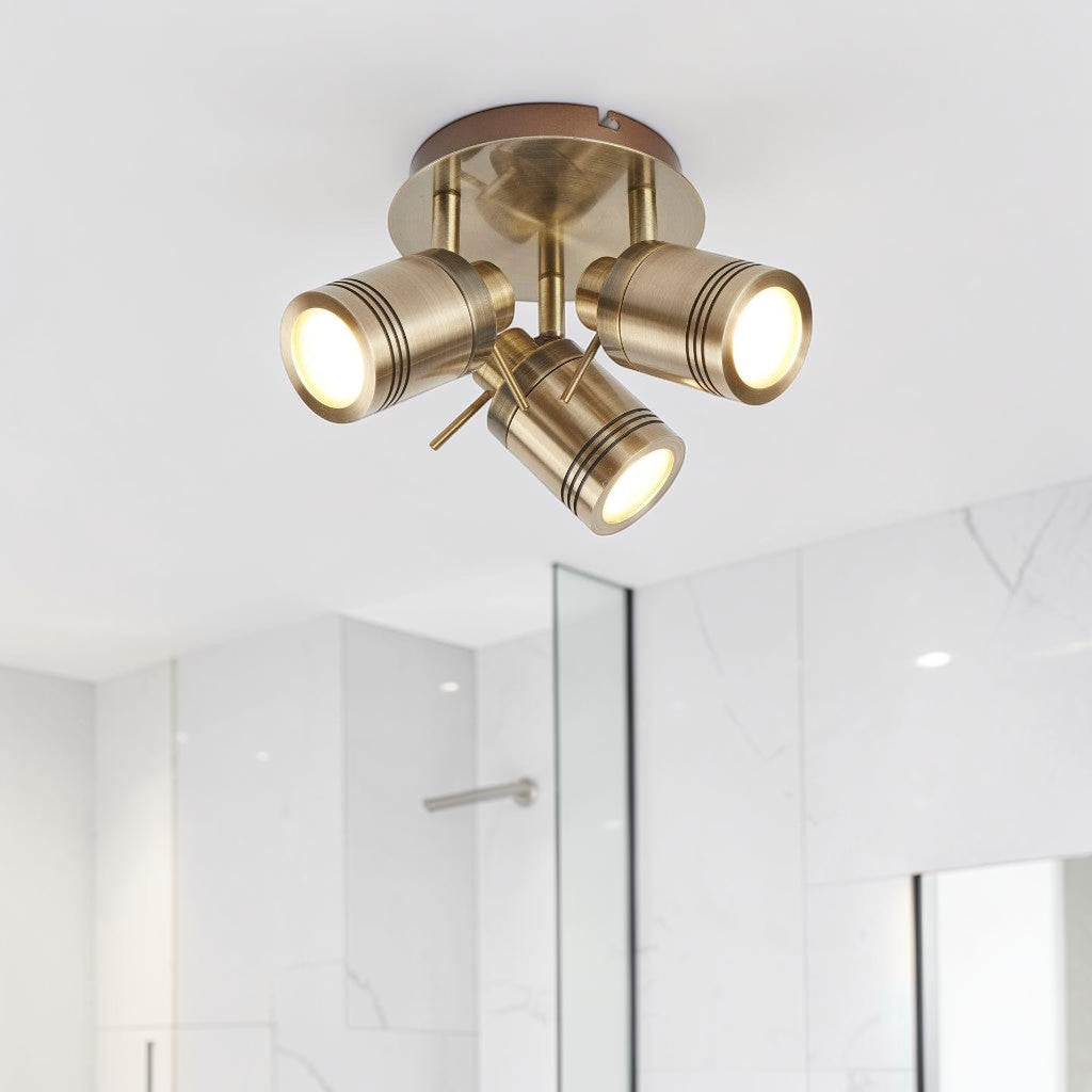 3 Light Brushed Brass, Adjustable Spotlight Bathroom Light, Modern Ceiling Fixture