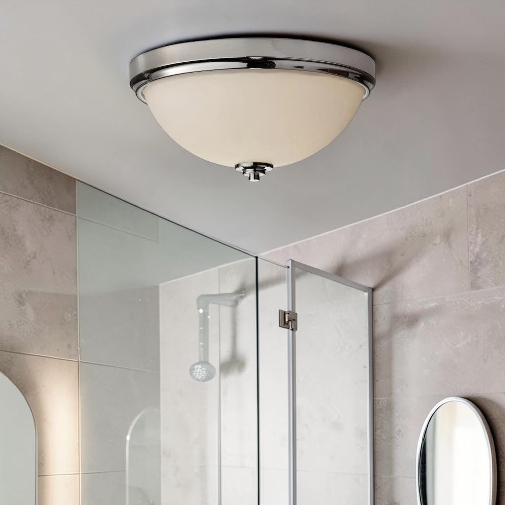 Polished Nickel Opal Glass, Flush Mount Bathroom Light, Modern Ceiling Fixture
