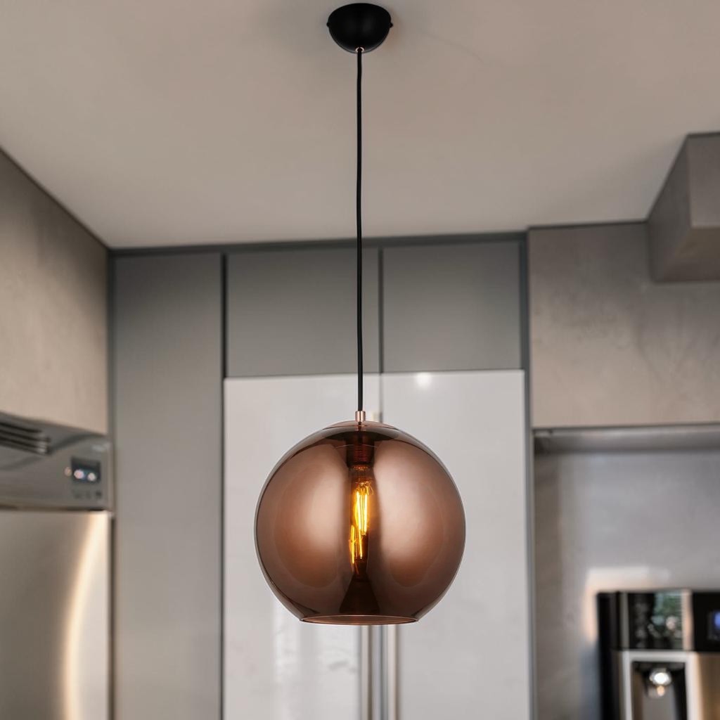 Copper Mirrored Glass, Pendant Kitchen Light, Modern Black Hanging Fixture