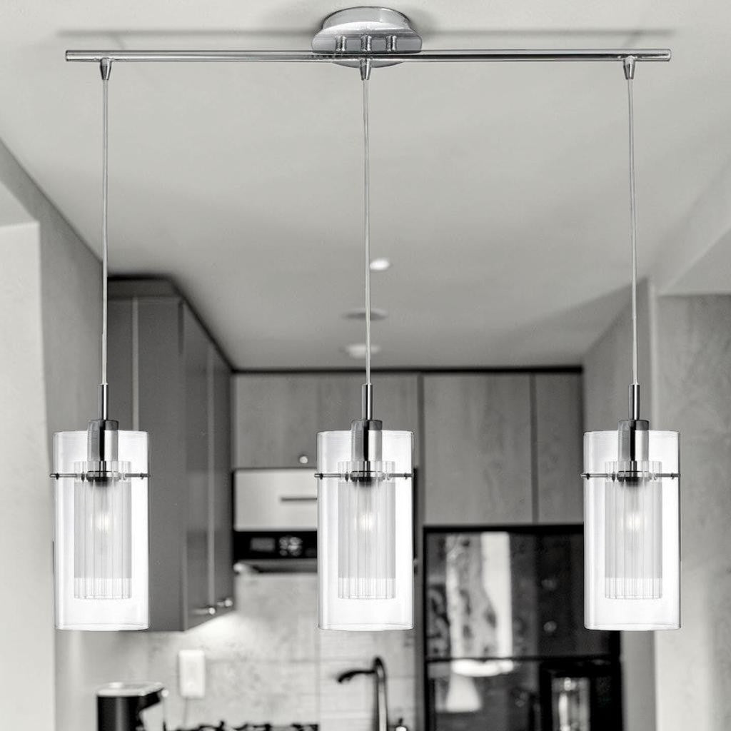 Chrome Triple Glass, Pendant Kitchen Light, Modern Adjustable Island Ceiling Fixture