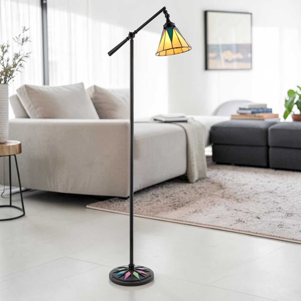 Tiffany Style Adjustable Floor Lamp, Black Finish, 1-Light Living Room Lighting