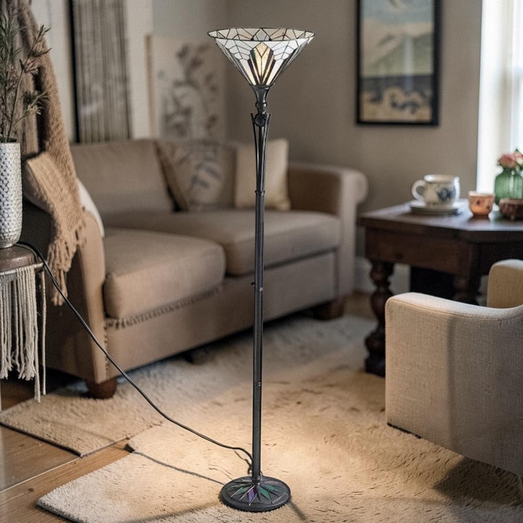 Tiffany Uplight Floor Lamp, Multicolor Glass Shade, 1-Light Living Room Lighting