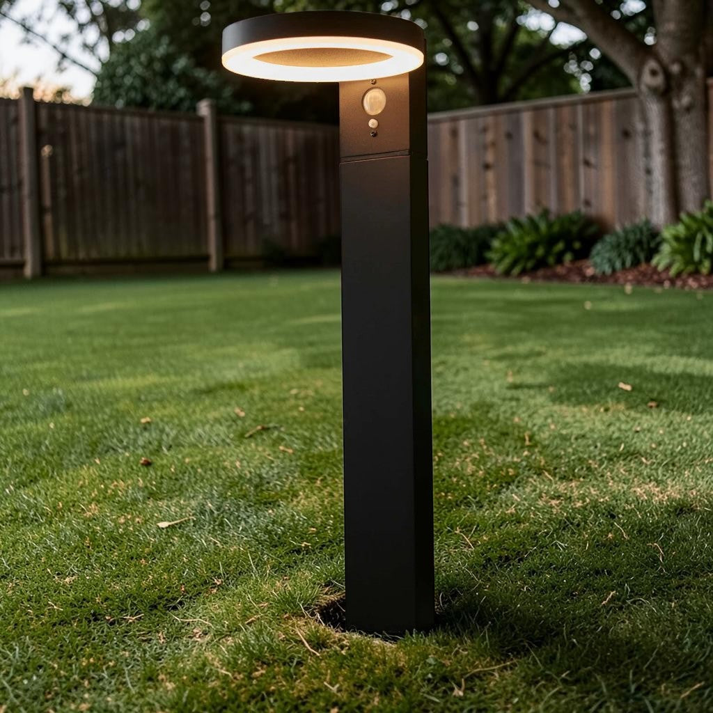 Black LED Motion Sensor Outdoor Post Light, 1-Light Modern Outdoor Lighting