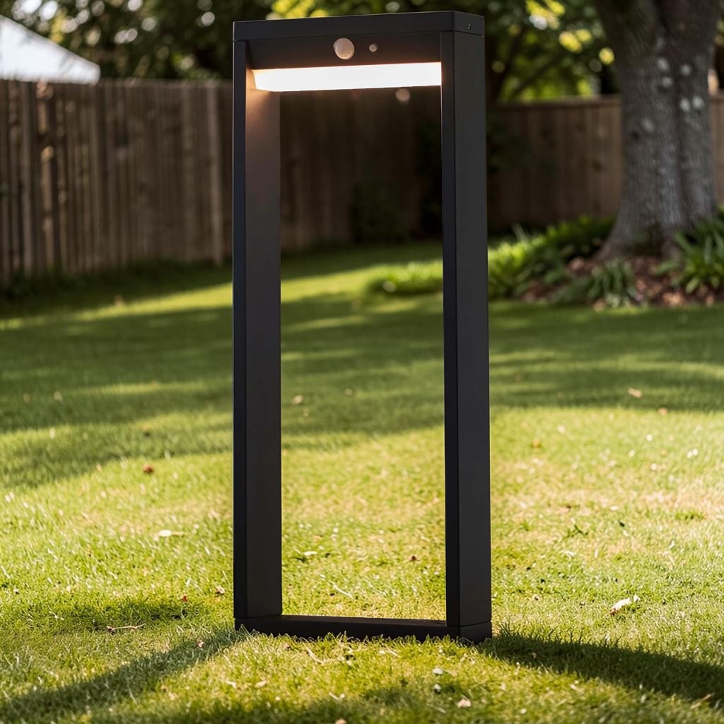 Black Rectangle Solar LED Motion Sensor Path Light, 1-Light Modern Outdoor Lighting