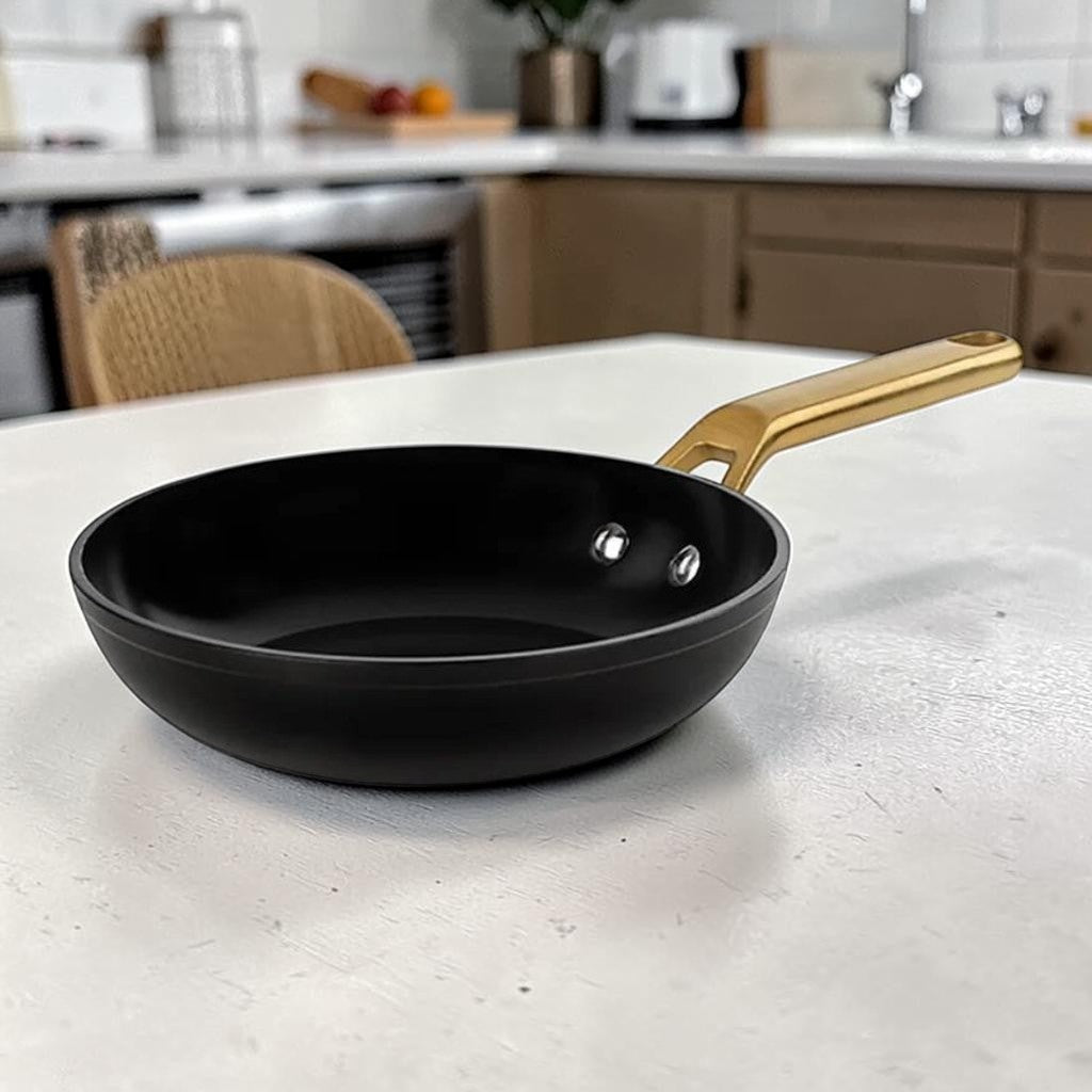 Black Ceramic Nonstick Frying Pan, 8-Inch with Gold Handle, Frying Pan